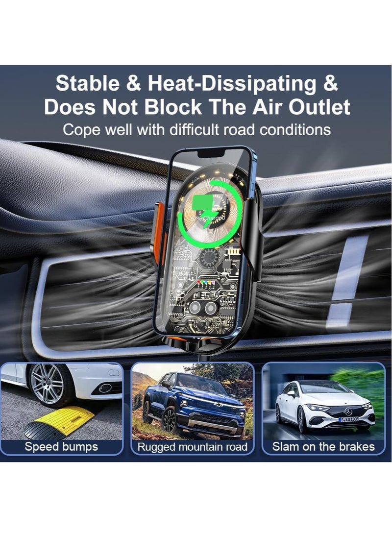 هوديوس حامل هاتف السيارة مع شاحن لاسلكي بقوة 15 واط مع تثبيت تلقائي وتثبيت في فتحة التهوية متوافق مع جميع الهواتف من 4.7 إلى 7.2 بوصة - Image 5